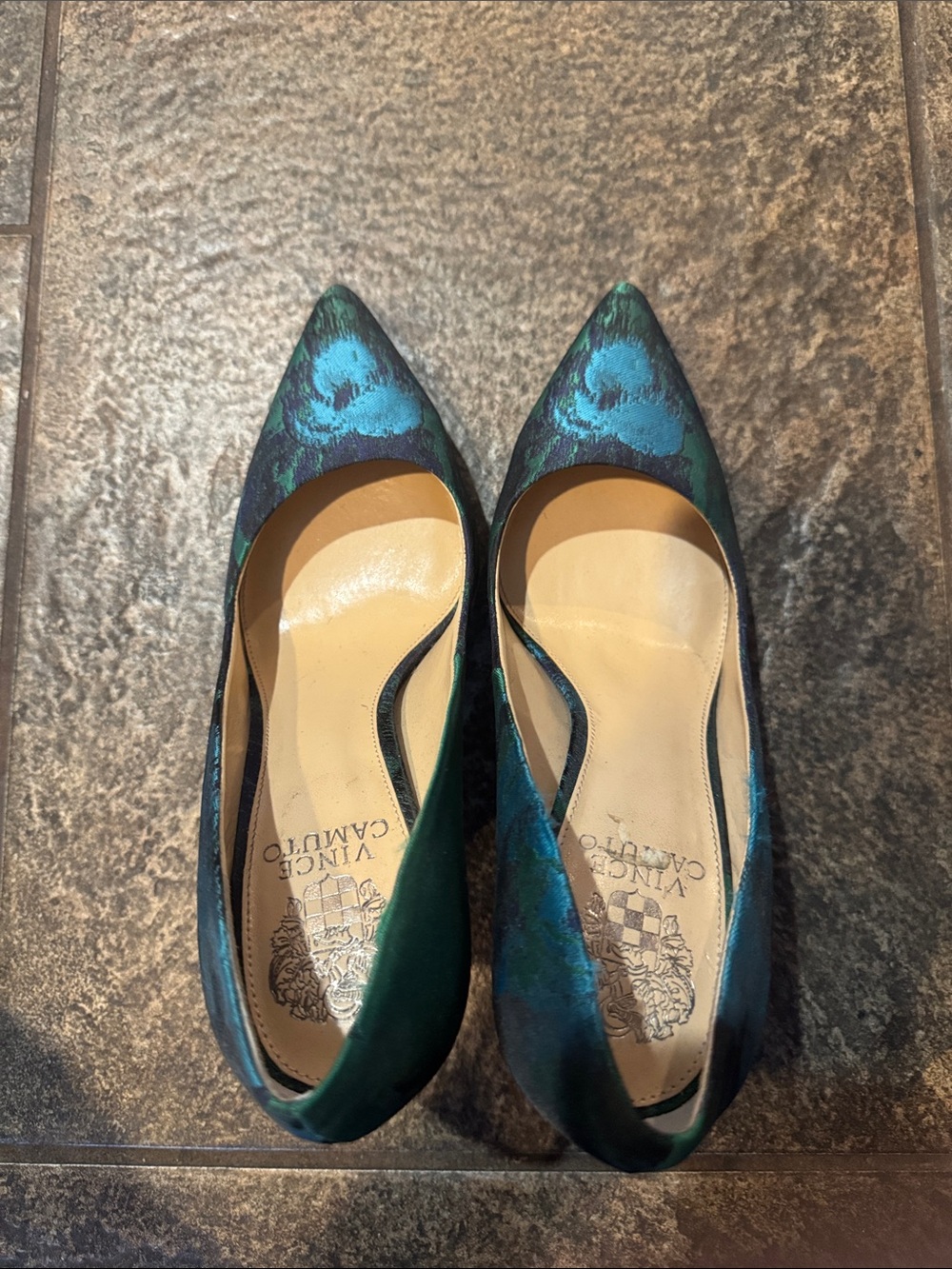 Vince Camuto Blue/Green Patterned Heels - Picture 2 of 4